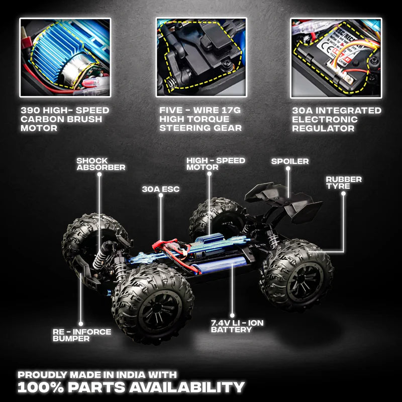 Tyga Tech Super Sonic 4x4 RC Car – Up to 50 MPH Top Speed | Made in India | Lifetime Repair Service & High-Powered Performance