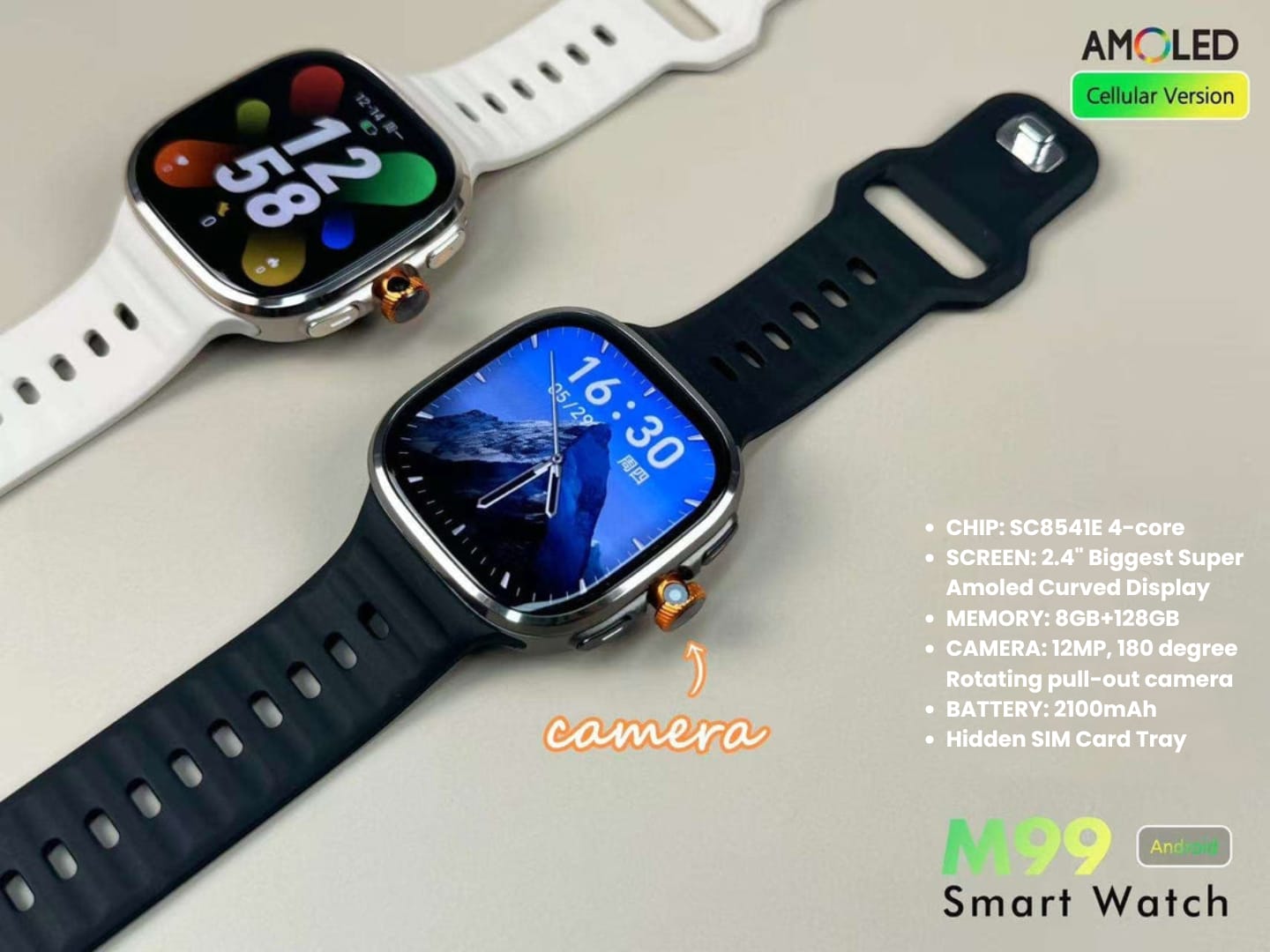 M99 Smartwatch – 4G Android Watch with 2.4" AMOLED Display & Rotating Camera
