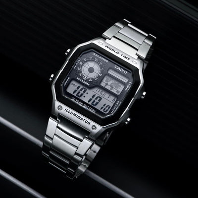 Illuminator World Time–Inspired Digital Watch | Retro Classic Metal Strap Edition