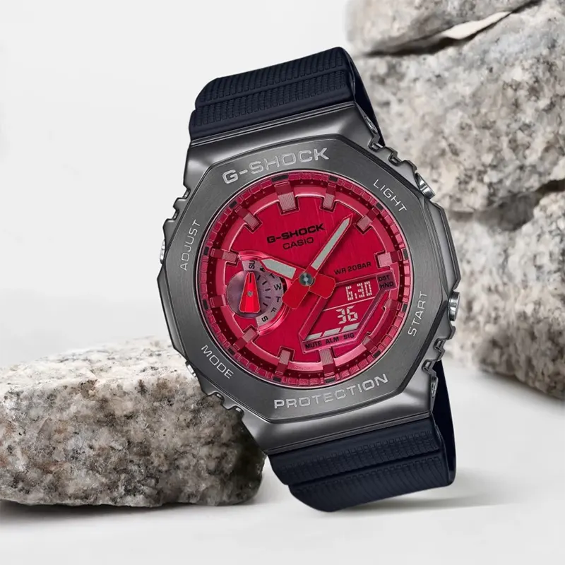 OctaForce Premium Octagonal Metal Sport Watch – Stainless Steel Bezel, Bold Red Edition