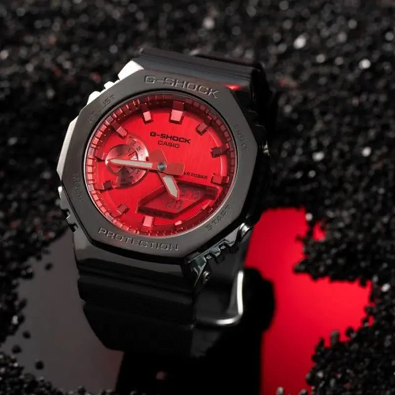 OctaForce Premium Octagonal Metal Sport Watch – Stainless Steel Bezel, Bold Red Edition