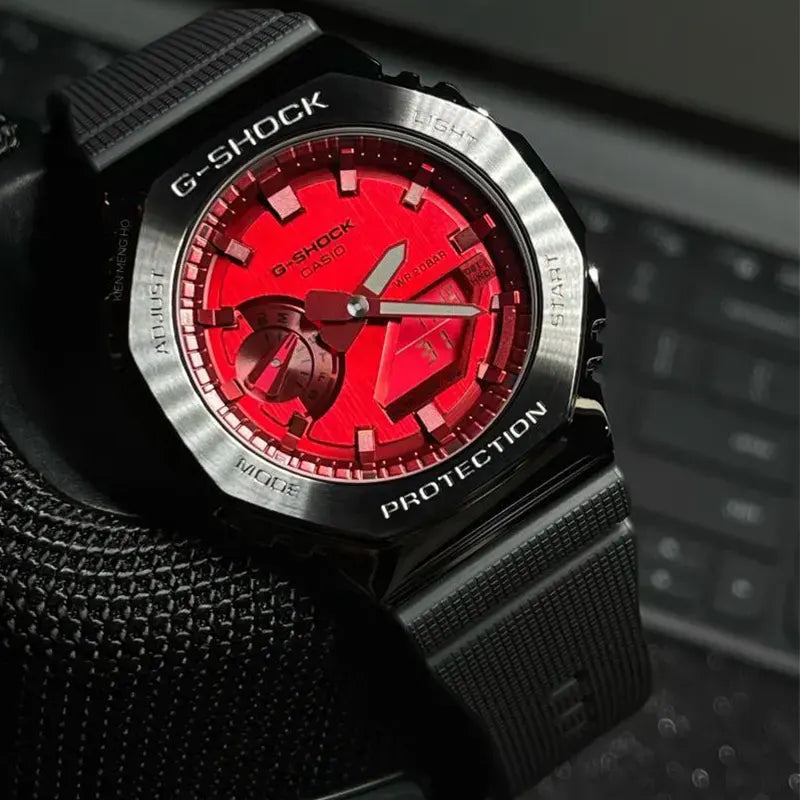 OctaForce Premium Octagonal Metal Sport Watch – Stainless Steel Bezel, Bold Red Edition
