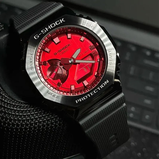 OctaForce Premium Octagonal Metal Sport Watch – Stainless Steel Bezel, Bold Red Edition