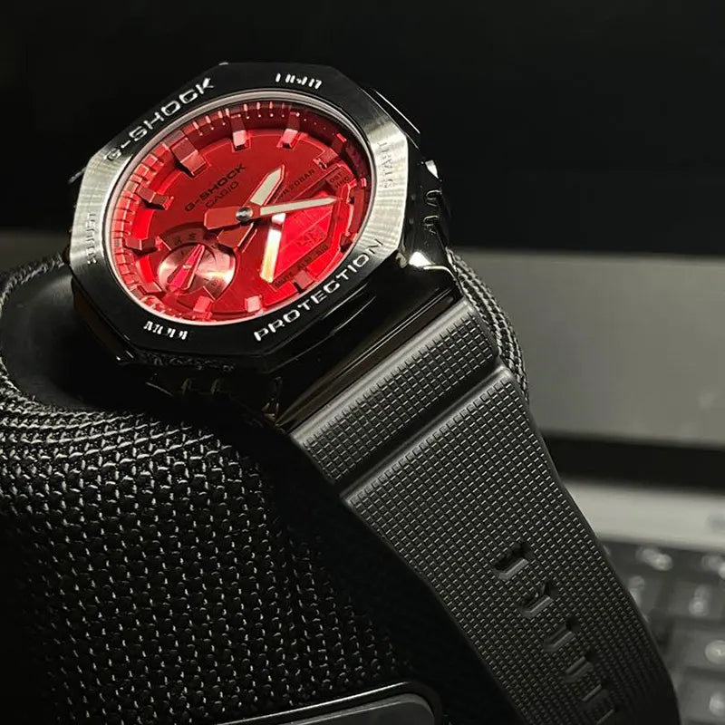 OctaForce Premium Octagonal Metal Sport Watch – Stainless Steel Bezel, Bold Red Edition