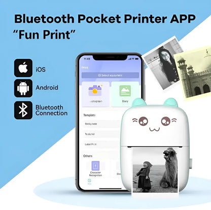 Mini Thermal Inkless Bluetooth Pocket Printer Compatible with iOS, Android