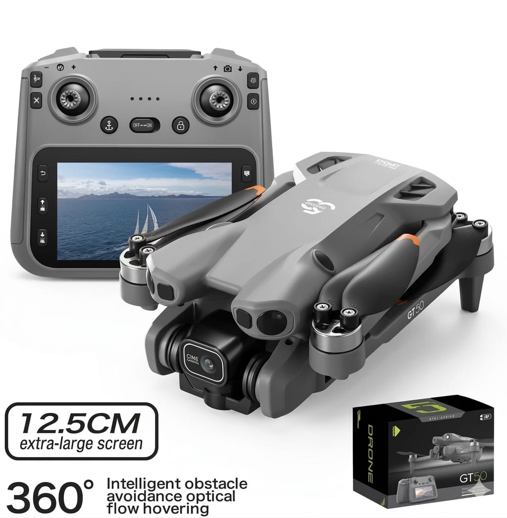 GT50 Pro Mini Drone with Remote Display – Dual Camera 4K HD, Foldable & Portable Design