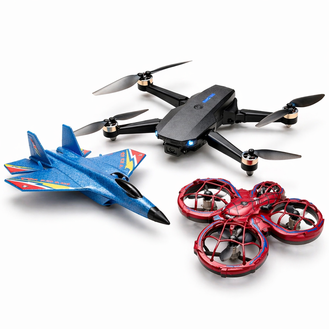 E88 Pro Drone + SU-27 Fighter RC Plane + Spider Gesture Control Drone