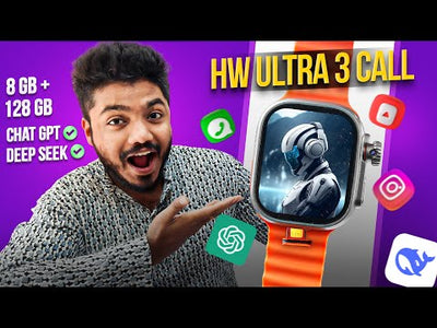 HW Ultra 3 Call AI-Powered Smartwatch – 8GB RAM, 128GB Storage, 12MP Pop-Up Camera, AMOLED Display, Built-in ChatGPT Apps, 3 + 1 Belts Included