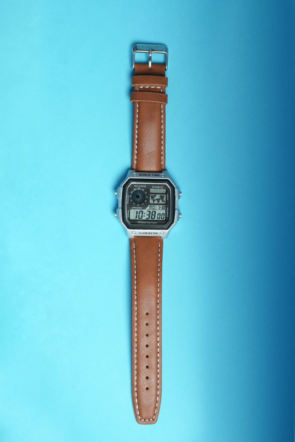 Illuminator World Time Digital Watch – Retro Style with Leather Strap