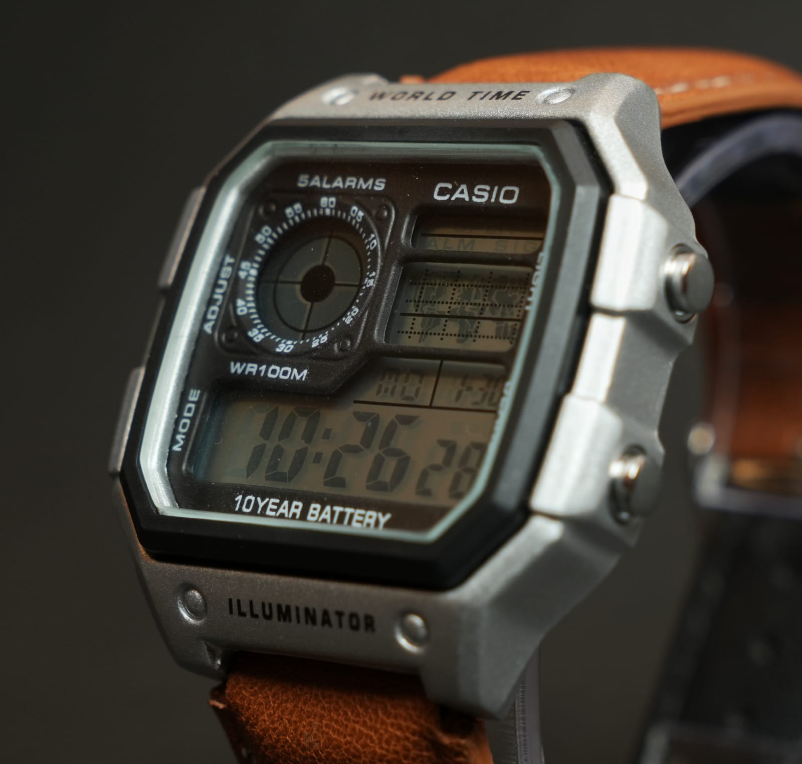 Illuminator World Time Digital Watch – Retro Style with Leather Strap